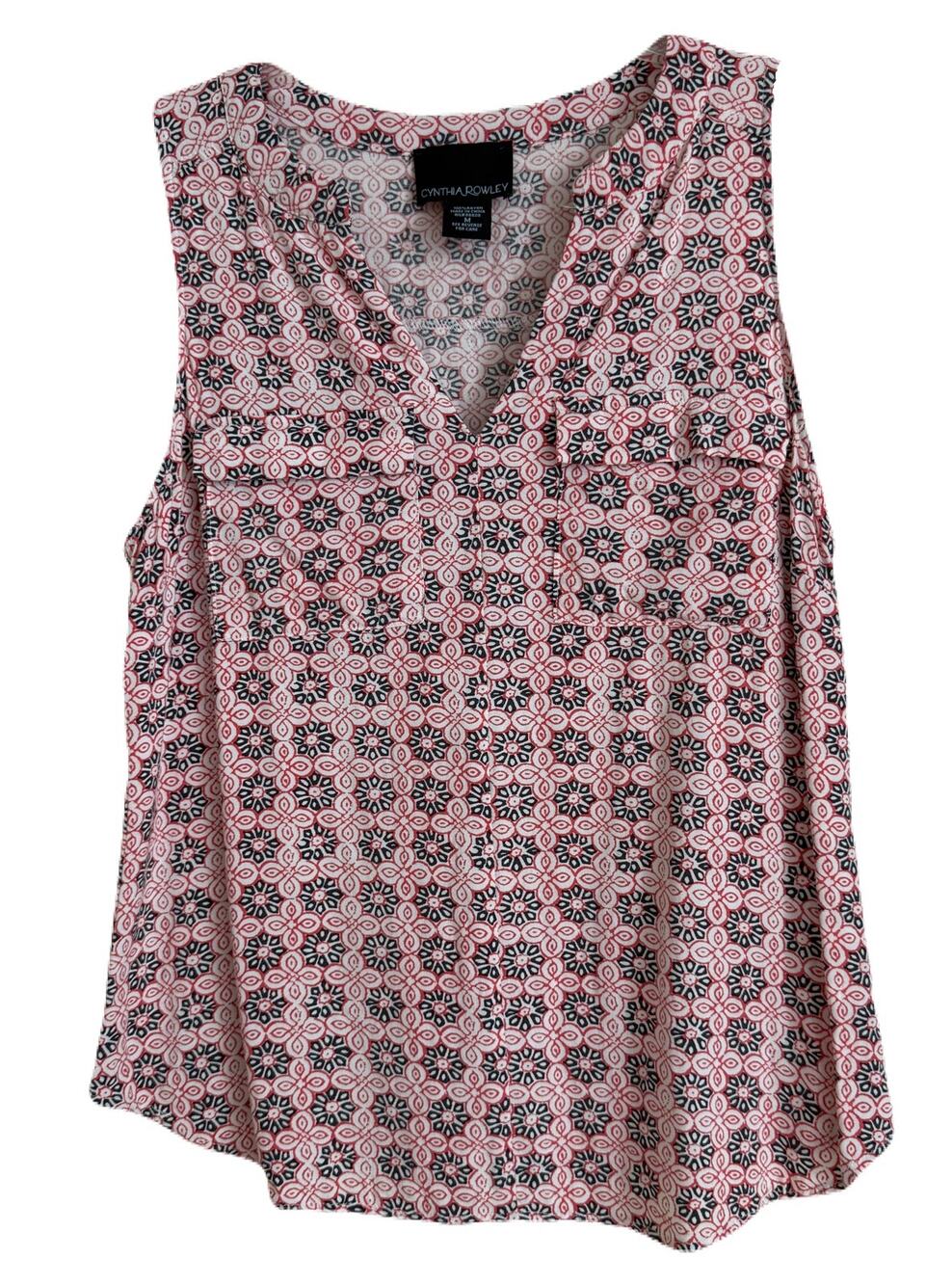Cynthia Rowley Rayon Sleeveless Blouse - Geometric Print - Medium